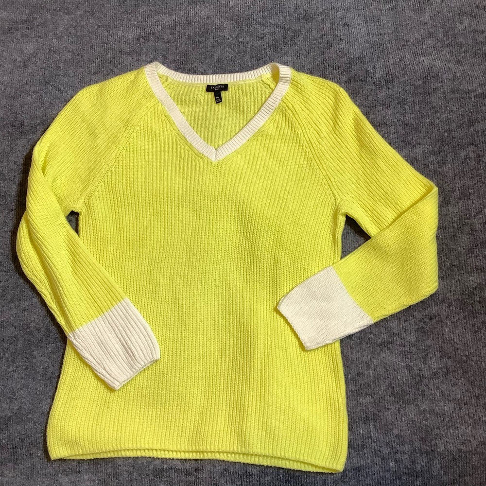 Talbots Women’s Cotton Blend Yellow Sweater Size Mp Knit  Pullover Sweater - Picture 2 of 8